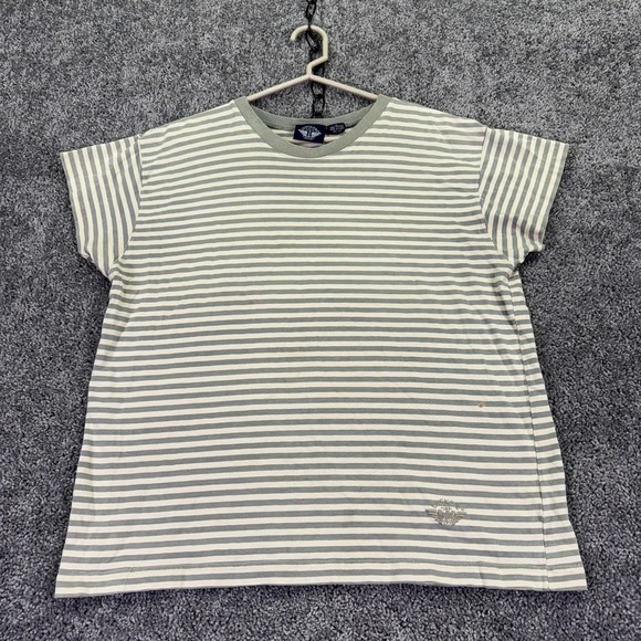 Dockers Tops - Vintage Dockers Shirt Womens 1X Beige Striped Short Sleeve Crew Neck Nautical